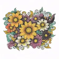 colorful psychedelic lace daisy flower tattoo design idea