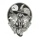 witch cat and moon tattoo design idea