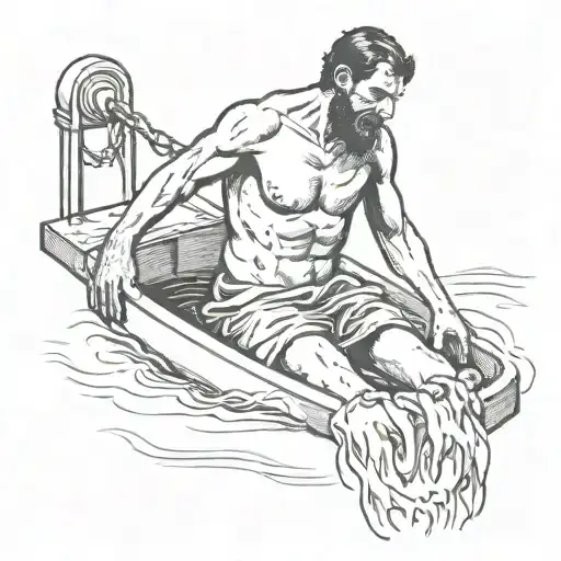 a man drowning and being weighed down by his sins tattoo design idea