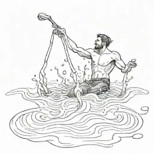 a man drowning and being weighed down by his sins tattoo design idea