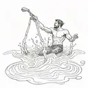 a man drowning and being weighed down by his sins tattoo design idea