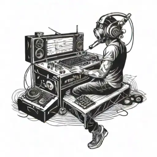 DJ on stage and living music notes tattoo design idea