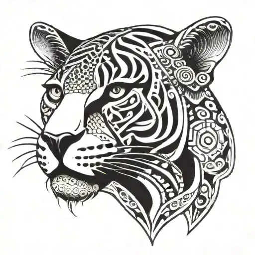 jaguar in aztec style tattoo design incorporating elements tattoo design idea