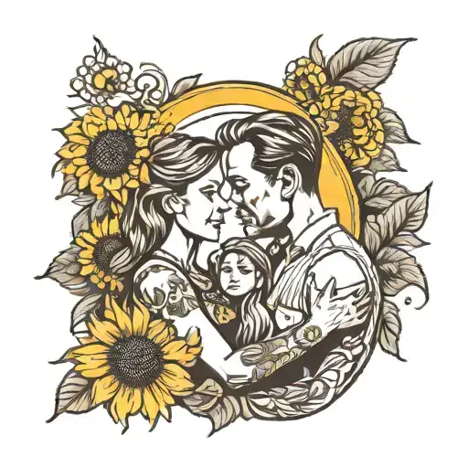 A tattoo of a father and daughter holding hands, surrounded by sunflowers, representing your role as a father and your love for your daughter tattoo design idea