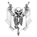 running skeleton with the name Vivian as one rib and Brodie as one rib. the initials LD make the heart tattoo design idea