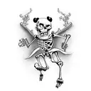 running skeleton with the name Vivian as one rib and Brodie as one rib. the initials LD make the heart tattoo design idea