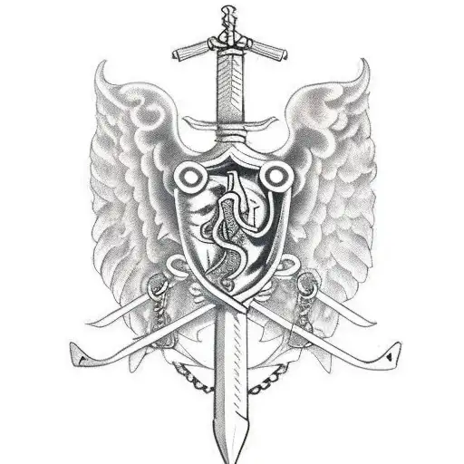 Wing, spine , sword, chain  tattoo design idea