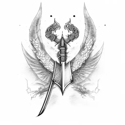 Wing, spine , sword, chain  tattoo design idea