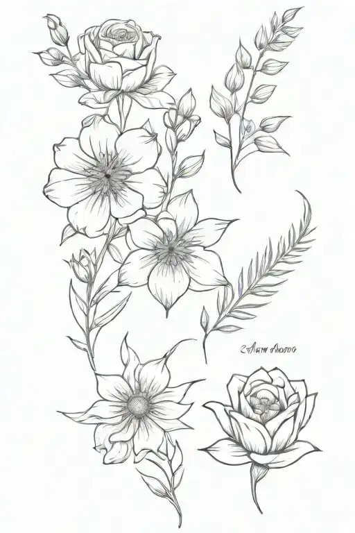 October, December, August, and 2 February birth flowers spine tattoo tattoo design idea