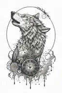 wolf , clock melting tattoo design idea