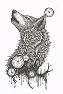 wolf , clock melting tattoo design idea