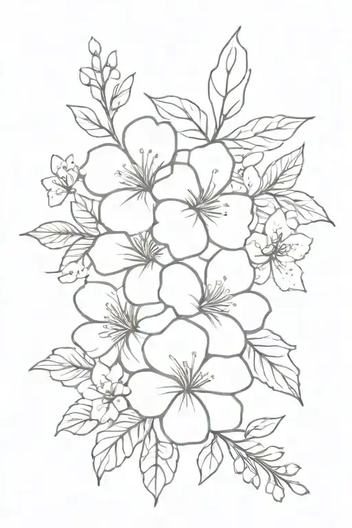 forearm cherry blossom, hibiscus, acacia flower, geranium, azalea flower, cyclamen, poinsettia and stock tattoo design idea