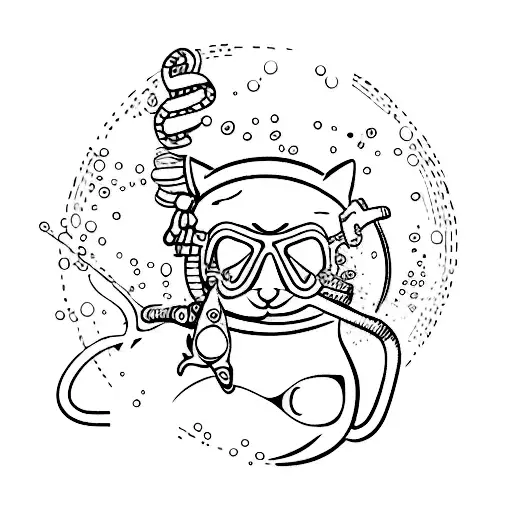 scuba diving cat tattoo design idea