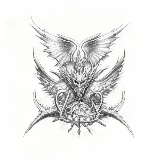 Sketch a cross with dragon wings spreading outwards, representing freedom and strength tattoo design idea
