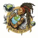 African American female with dread locks holding up the world with the words "God bless the child that can hold his own" tattoo design idea