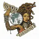African American female with dread locks holding up the world with the words "God bless the child that can hold his own" tattoo design idea