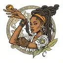 African American female with dread locks holding up the world with the words "God bless the child that can hold his own" tattoo design idea