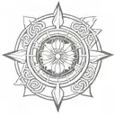 Iroh's pai sho tile surrounded by Xena's chakram with aragorn's sword across it  tattoo design idea