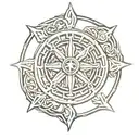 Iroh's pai sho tile surrounded by Xena's chakram with aragorn's sword across it  tattoo design idea