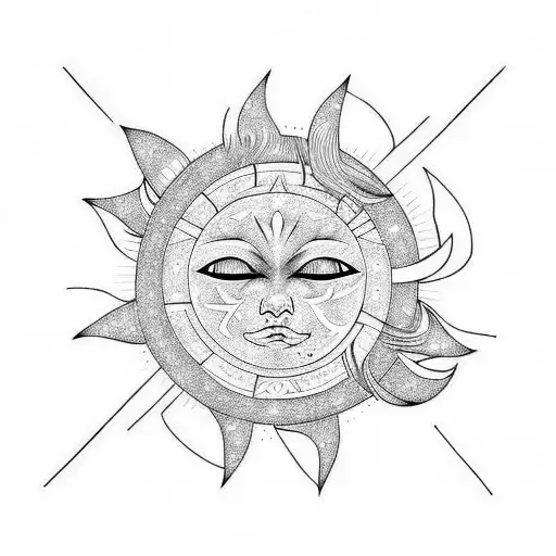 minimalist sun moon stars tattoo design idea