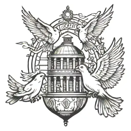 prison and doves flying tattoo design idea