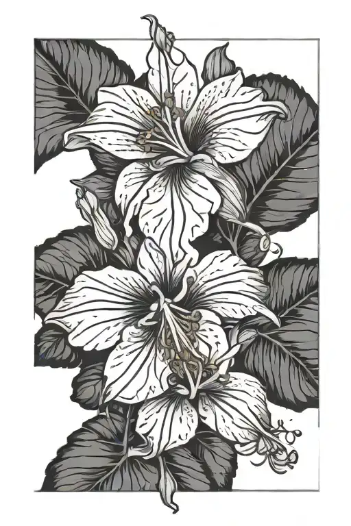 Colorado Columbine x Hawaii Hibiscus flower tattoo design idea