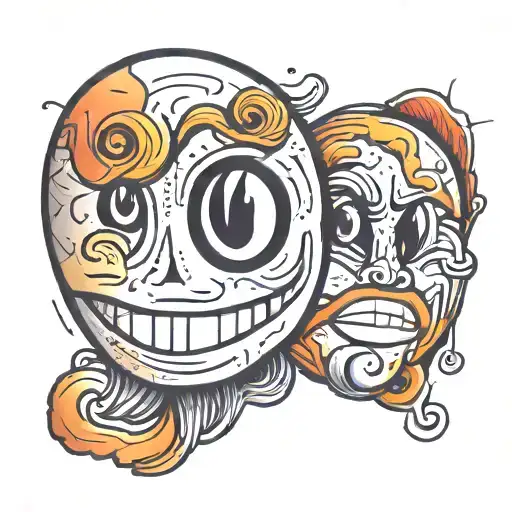 smiley face and sad face overlapping each other tattoo design idea