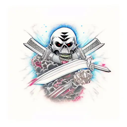 shinigami biting katana tattoo design idea