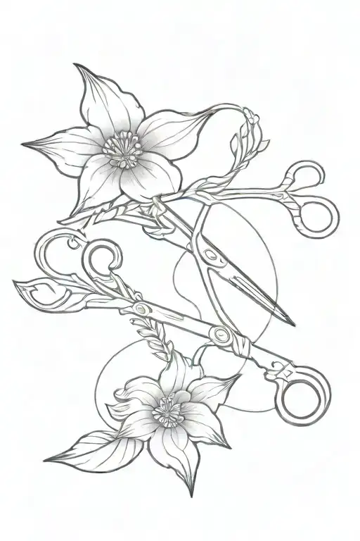 double venus lesbian scissors around lavender flower tattoo design idea