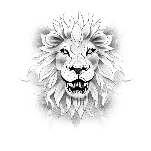 rampant lion with daffodil and asters around it tattoo design idea