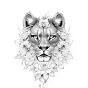 roaring lion with flowers tattoo design idea