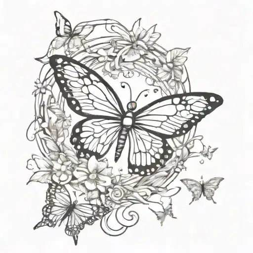 angel wings with a butterfly and dragonfly surrounded tattoo design idea