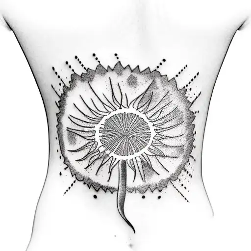 long cury pot with dandelion  tattoo design idea