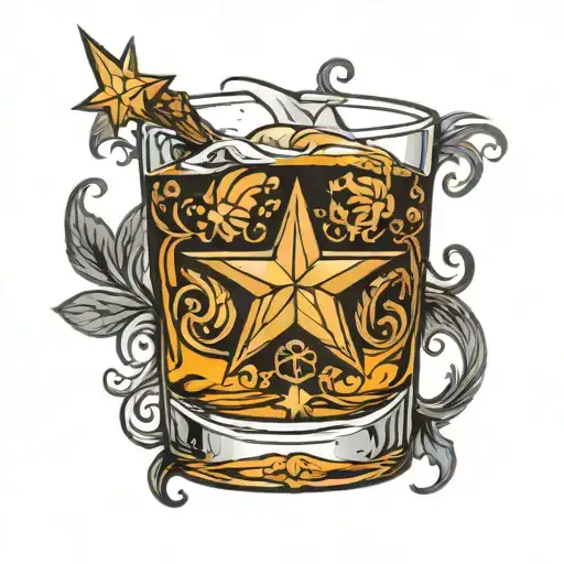 whisky glass with 3 stars tattoo design idea