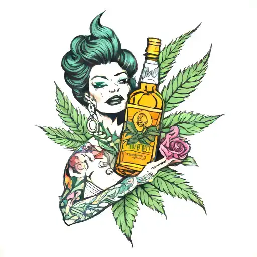 marihuana, whisky, prostitute tattoo design idea