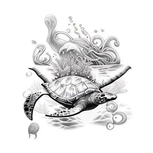 mermaid and sea turtles and manta rays and jellyfish tattoo design idea