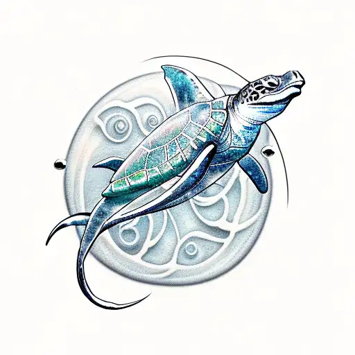 mermaid  sea turtles manta rays jellyfish tattoo design idea