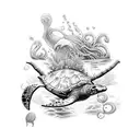 mermaid and sea turtles and manta rays and jellyfish tattoo design idea