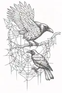 raven and spider weaving a web tattoo design idea