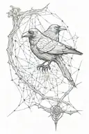 raven and spider weaving a web tattoo design idea