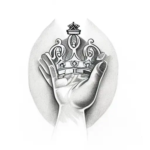 diamond hand tattoo with crown tattoo design idea