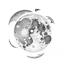 cresent moon with random loops around it with the name reiya hidden in it tattoo design idea