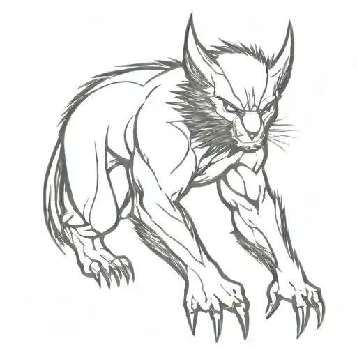 wolverine animal fine line art tattoo design idea