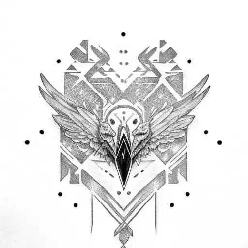 Raven with nordic runes tattoo design idea