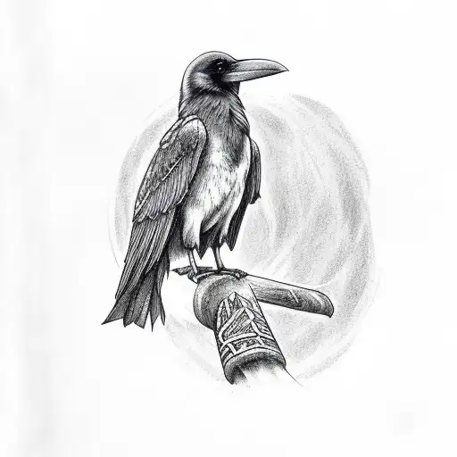 full body Raven with nordic runes tattoo design idea