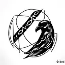 full body Raven with nordic runes tattoo design idea