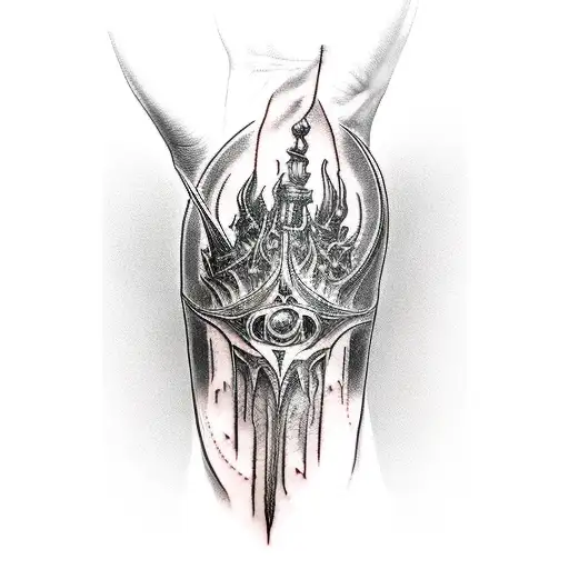 Male Wrist tattoo with Lords of the rings, Sauron, Nazgul, flames, brutal, art style, realistic, 4k resolution tattoo design idea