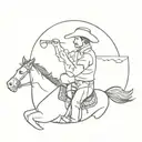 Cowgirl riding men sitting tattoo design idea