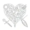 A collage of different crafting tools like scissors, glue, and paper forming a heart shape, reflecting the passion for handmade crafts tattoo design idea
