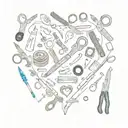 A collage of different crafting tools like scissors, glue, and paper forming a heart shape, reflecting the passion for handmade crafts tattoo design idea